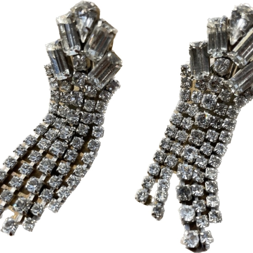 Vintage Rhinestone Waterfall Clip-On Earrings